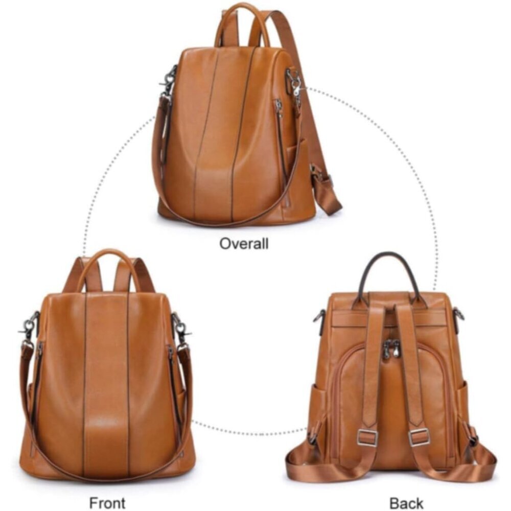 Fashionable Antitheft Leather Backpack With Multi… - image 6